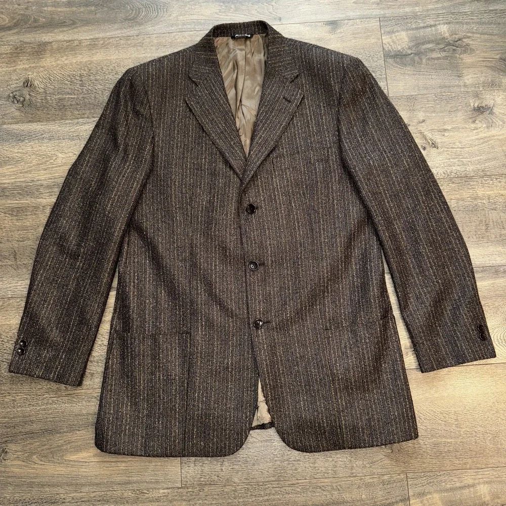 Alberto‎ Zimni Brown Herringbone Wool Tweed Blazer Sport Coat 44R Made In Italy